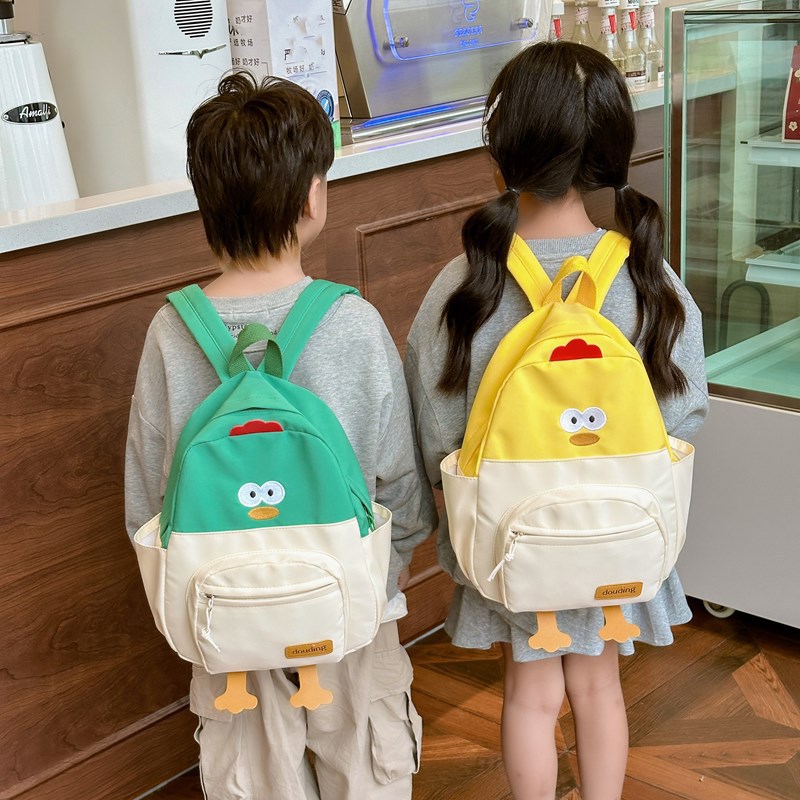 Trendy children's bags, cute for boys and girls, little chickens, baby backpacks, canvas, cartoon schoolbags for kindergartens and primary school students Specification drawing