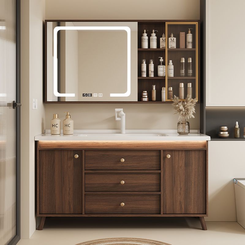 Walnut wood washbasin, bathroom cabinet combination, bathroom hand washing and washbasin, ceramic integrated washbasin, new Chinese-style face washing details Picture
