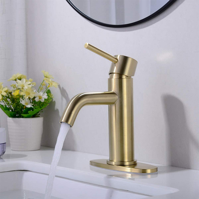 Stainless steel brushed gold faucet 304, cold and hot washbasin, washbasin, countertop basin, gold straight and curved faucet Specification drawing