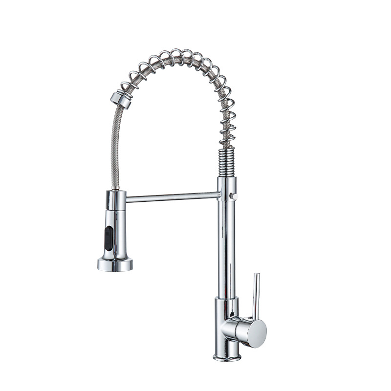 Wholesale manufacturer of cross-border spring pull-out faucet for kitchen cold and hot multi-functional telescopic rotating sink faucet Item Picture