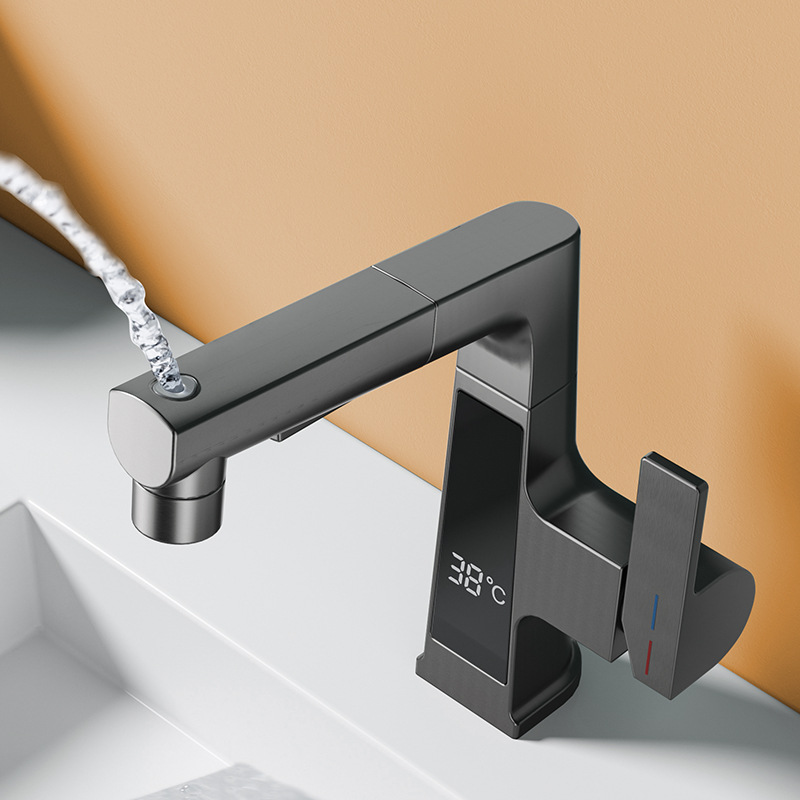 【 E-commerce dropshipping 】 Bathroom washbasin, washbasin, rotating, lifting, pull-out digital display faucet full figure