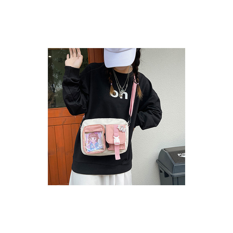 Japanese-style small bag girl, Korean ulzzang vintage style, cute and soft girl, transparent card student color-blocking crossbody bag Item Picture