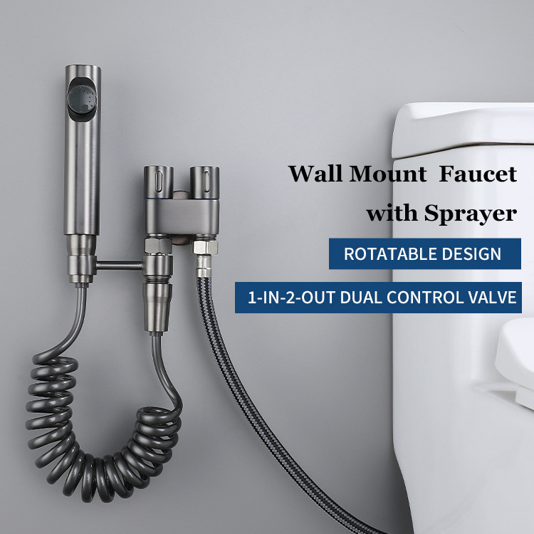 Wholesale stainless steel toilet companion spray gun set, household one-in two-out Angle valve bathroom toilet flushing device full figure