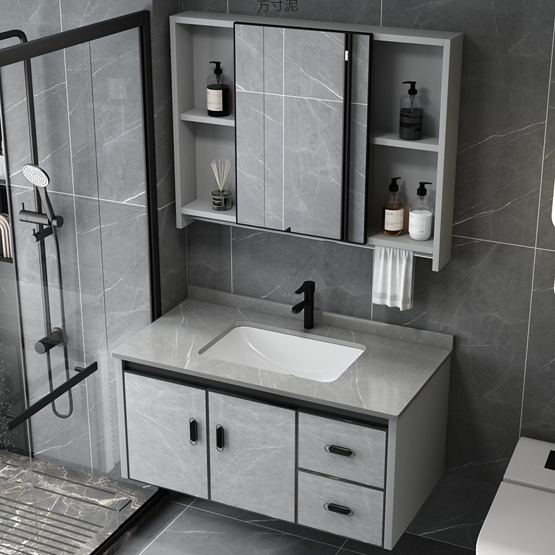 Space aluminum thickened bathroom cabinet, combined face, washbasin, hand basin, washbasin, integrated pool, ceramic bathroom rock plate Application Scenario