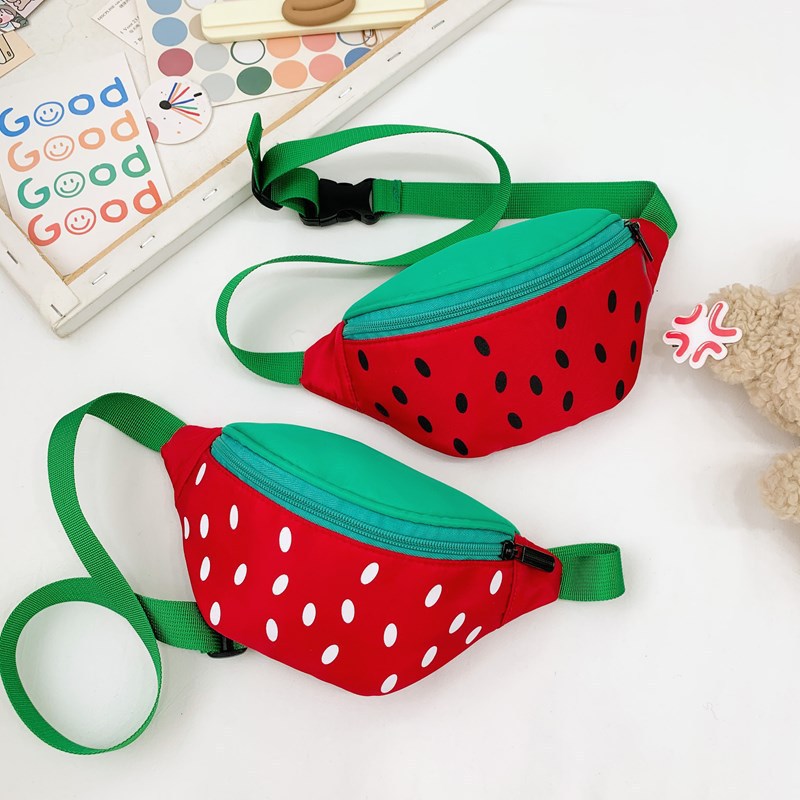 Sweet and fresh boy and girl chest bags, cute polka dot watermelon strawberry baby waist bags, new foreign trade children's bags full figure