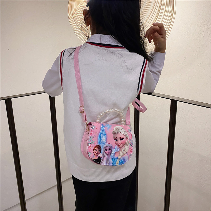 Cross-border children's single-shoulder bag, fashionable cartoon little girl Aisha, versatile ice princess pearl hand-held crossbody small bag Specification drawing