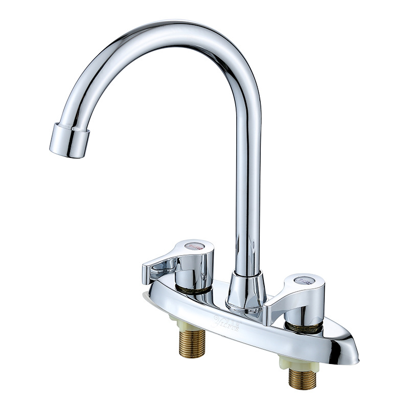 Copper washbasin, kitchen sink faucet, cold and hot double-hole countertop basin, washbasin, kitchen sink faucet, bathroom cold and hot water faucet Item Picture