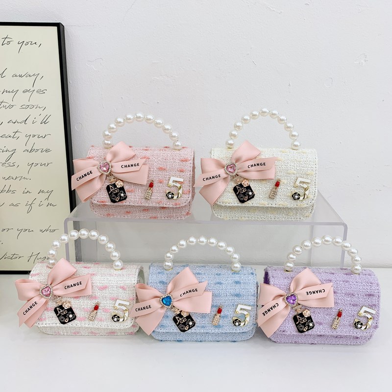 Children's bags, cute single-shoulder bags for girls, fashionable bow pearl crossbody bags for princesses, stylish handbags for little girls full figure