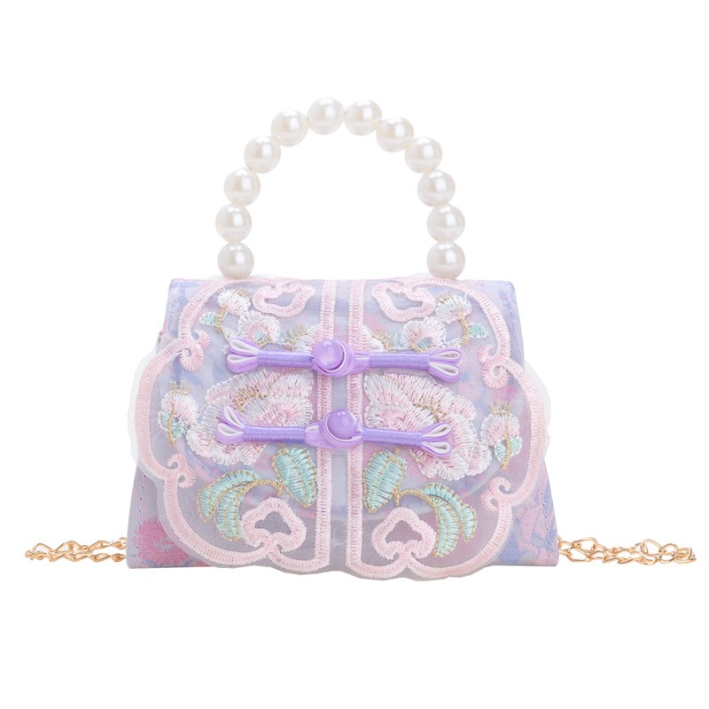2024 New Chinese-style children's bag, princess pearl handbag, new Chinese-style girls' fashionable accessory chain crossbody bag Item Picture