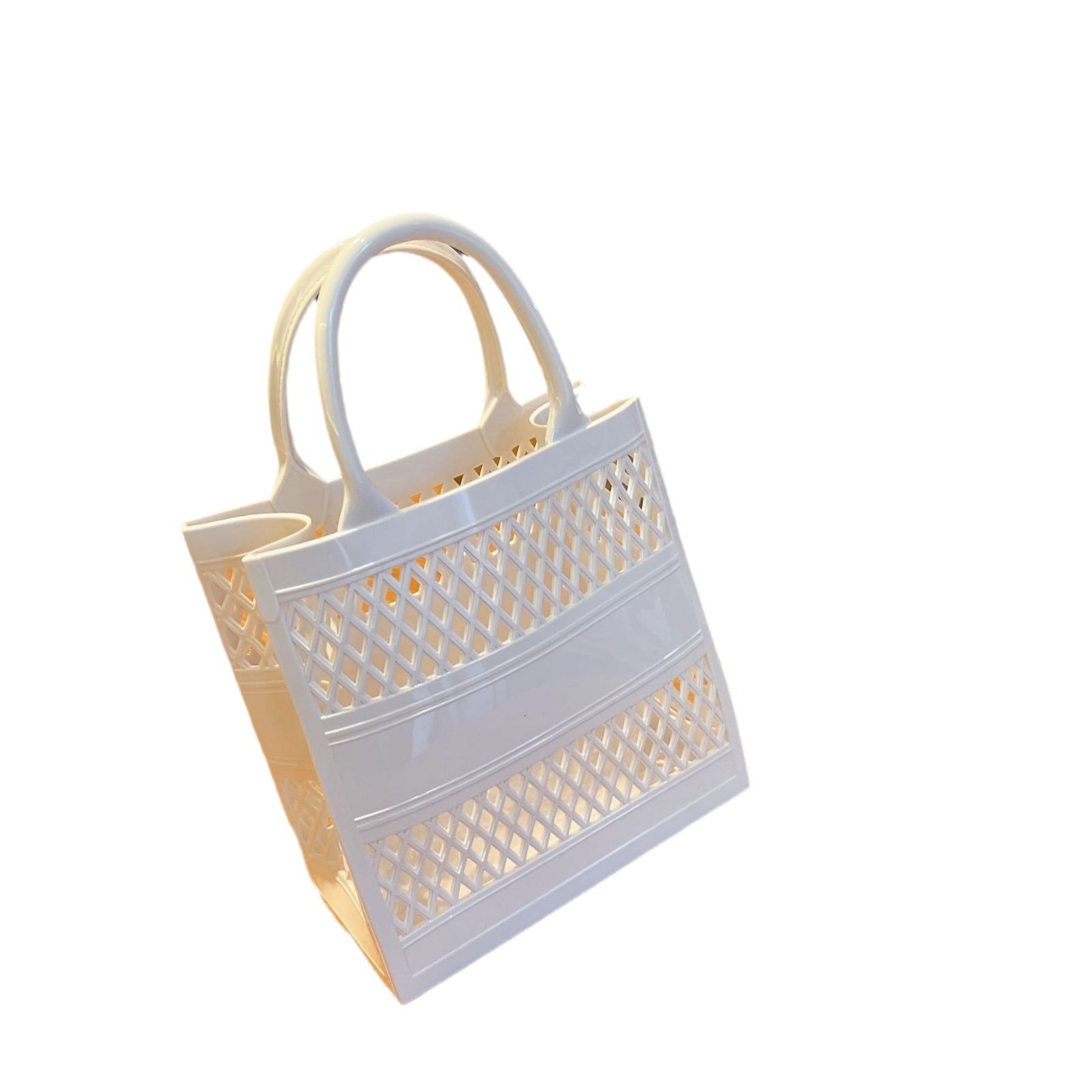 2025 Summer New shopping basket hand-held jelly bag, large capacity basket storage basket, candy-colored hollowed-out beach bag Item Picture