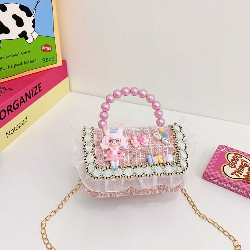 Cute princess pearl handbag for girls, stylish chain crossbody children's bag, cartoon little girl loose change single-shoulder bag details Picture