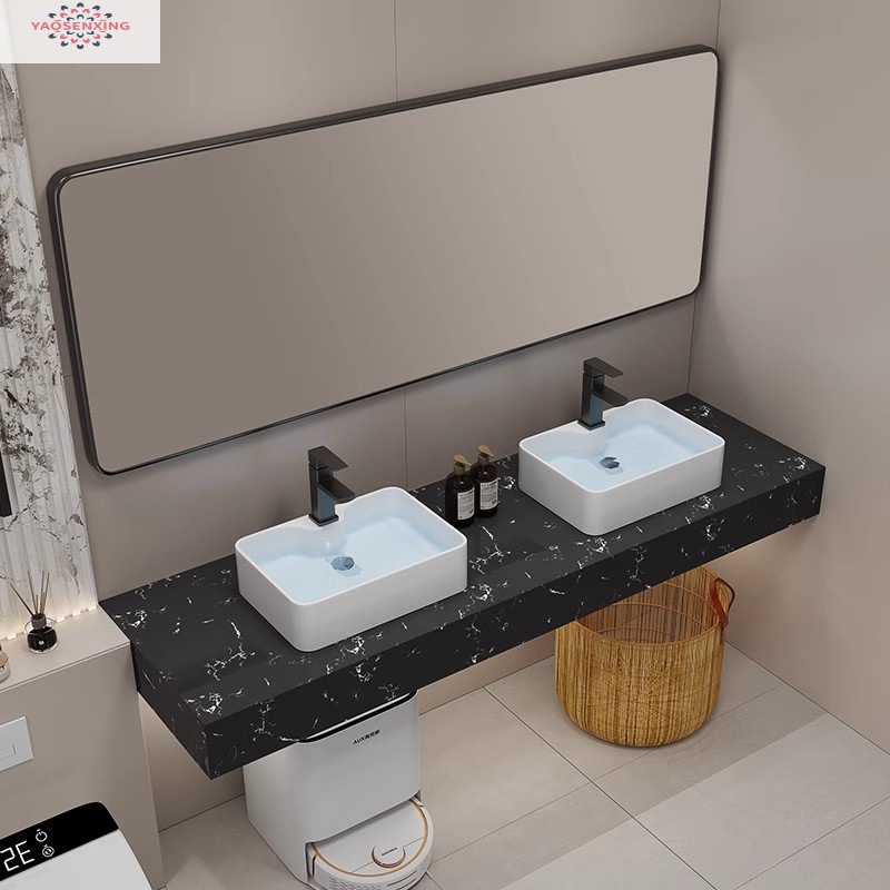 Modern marble countertop double basin hotel public bathroom bathroom cabinet combination bathroom washbasin simple Application Scenario