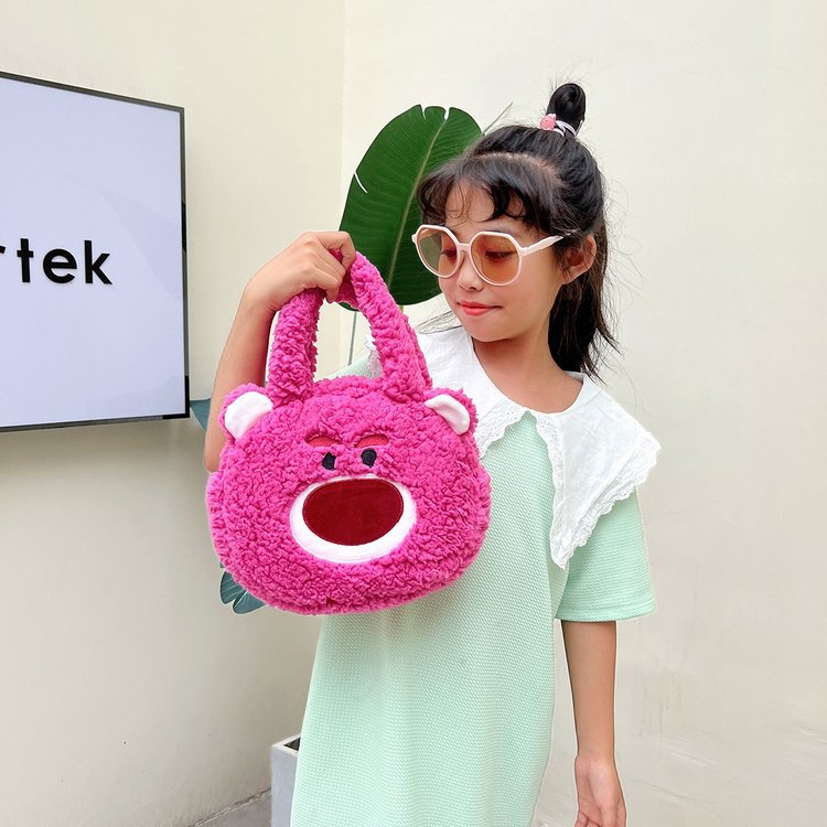 2022 New Cute Children's plush bag, Korean version large capacity bear handbag, Cartoon Ugly and cute lamb plush bag details Picture