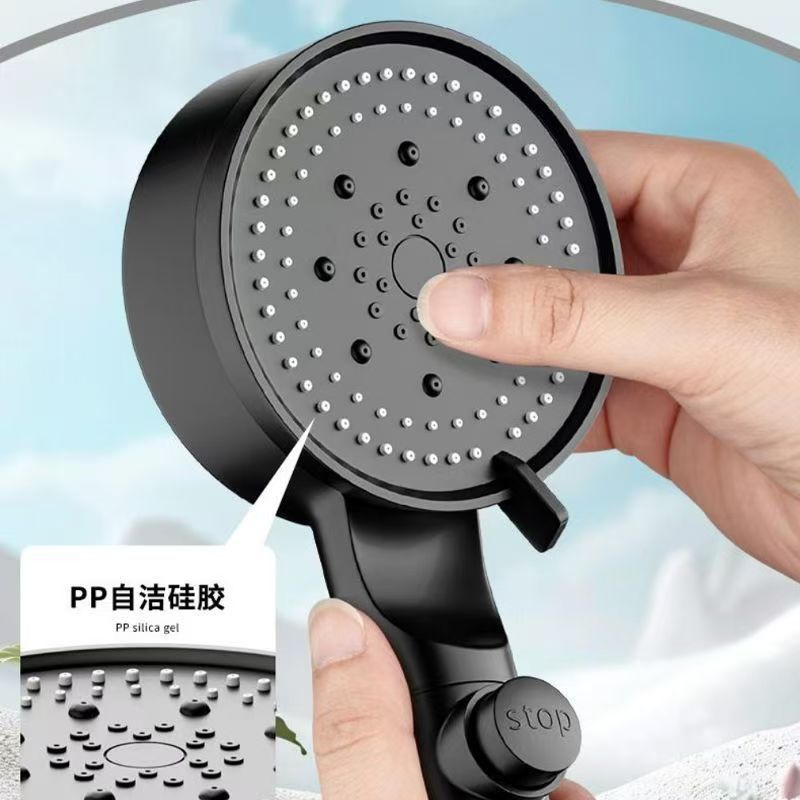 Five-speed pressurized filter cotton showerhead set for bathroom, handheld five-speed pressurized showerhead, visible filter cotton, one-button water stop Specification drawing