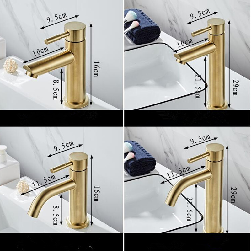 Kaiping 304 stainless steel washbasin faucet, brushed gold, simple and luxurious bathroom washbasin, cold and hot water faucet Application Scenario