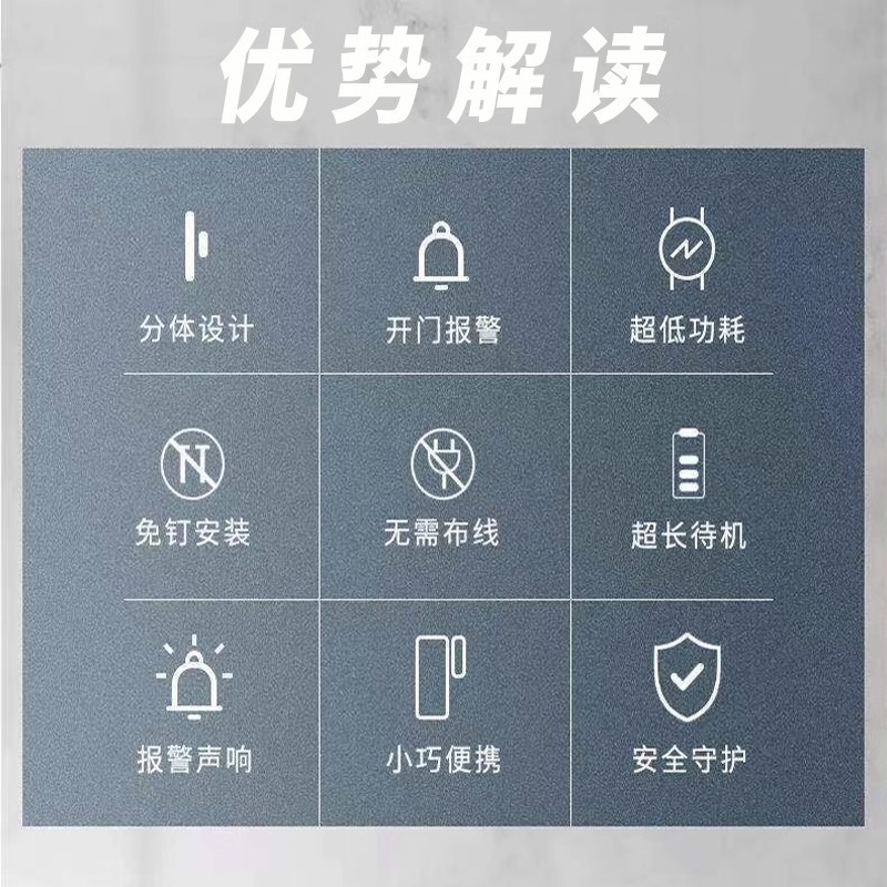 Household door and window alarm, entrance door, anti-theft door, magnetic induction alarm, window anti-theft, door opening and closing reminder Specification drawing