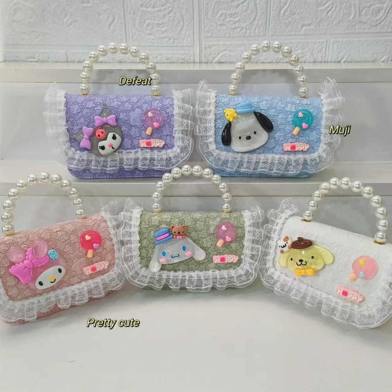 Pearl hand-held children's bag, single-shoulder crossbody bag, coin purse, princess bag, cartoon bag, Melody bag, chain small square bag Specification drawing