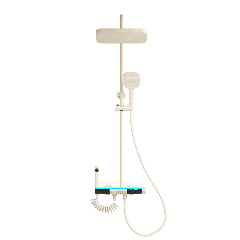 Shower head set, milk white gun gray, home shower and bathroom, full copper digital display, complete set of pressurized piano key shower Item Picture