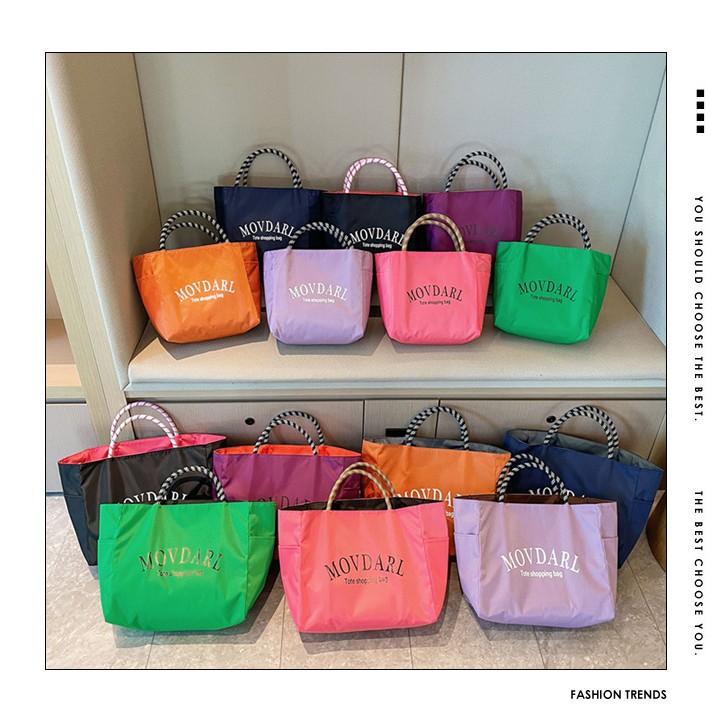 New nylon 2025 shopping handbag for daily shopping and commuting, large capacity, simple, double-sided bento bag and lunch box full figure