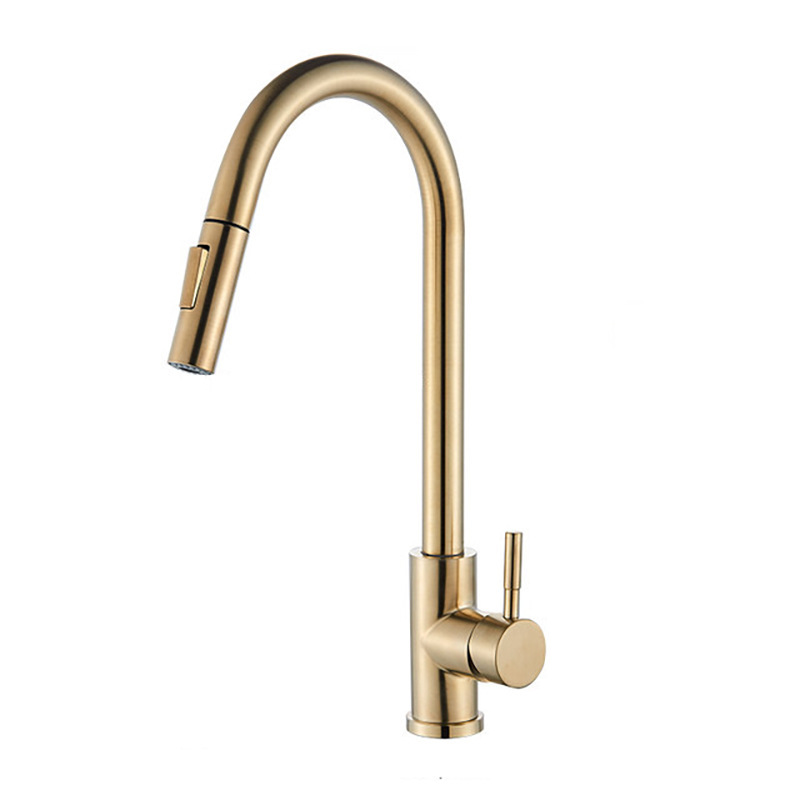 304 stainless steel flat kitchen faucet, pull-out universal telescopic rotating sink, sink, hot and cold water faucet Item Picture