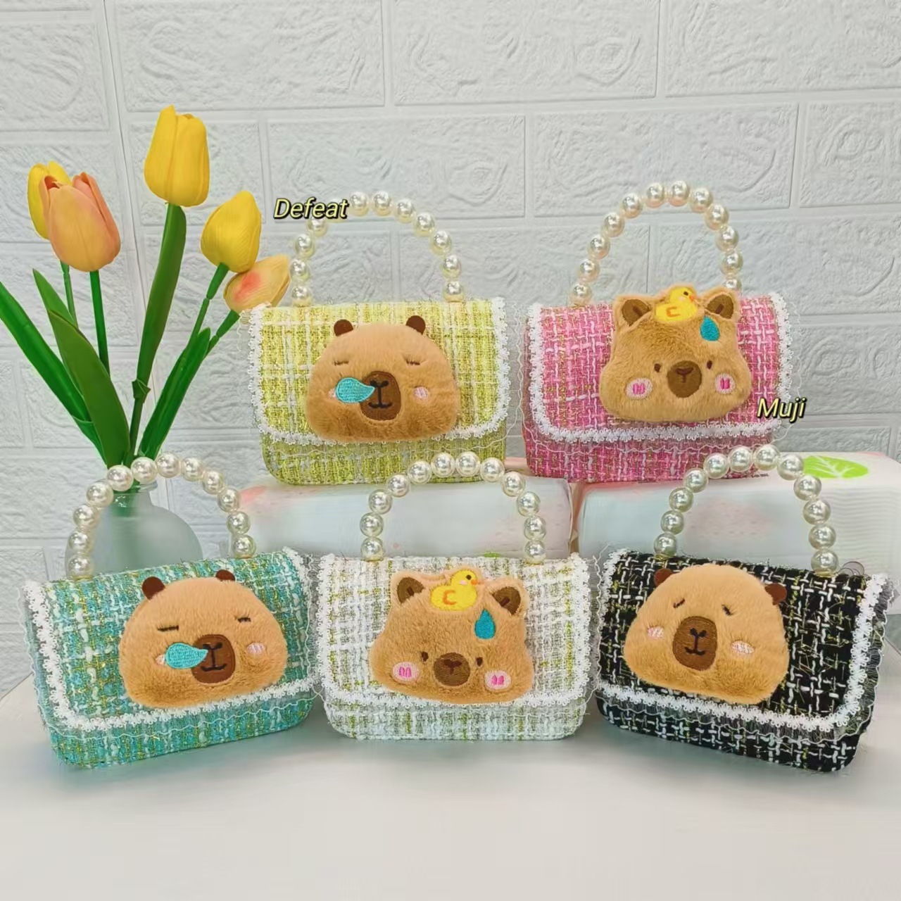 Kapibala plush toys, children's bags, pearl handbags, little girl princess bags, chain bags, crossbody bags and accessories full figure