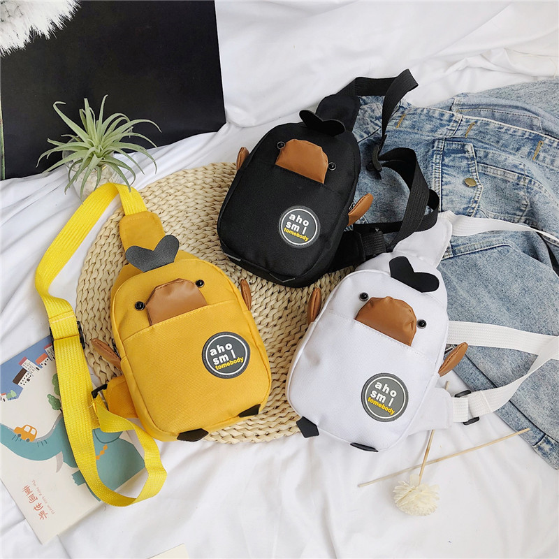2019 Summer New style bags: Women's fashion children's chest bag, funny and popular duck waist bag, canvas single-shoulder crossbody bag full figure