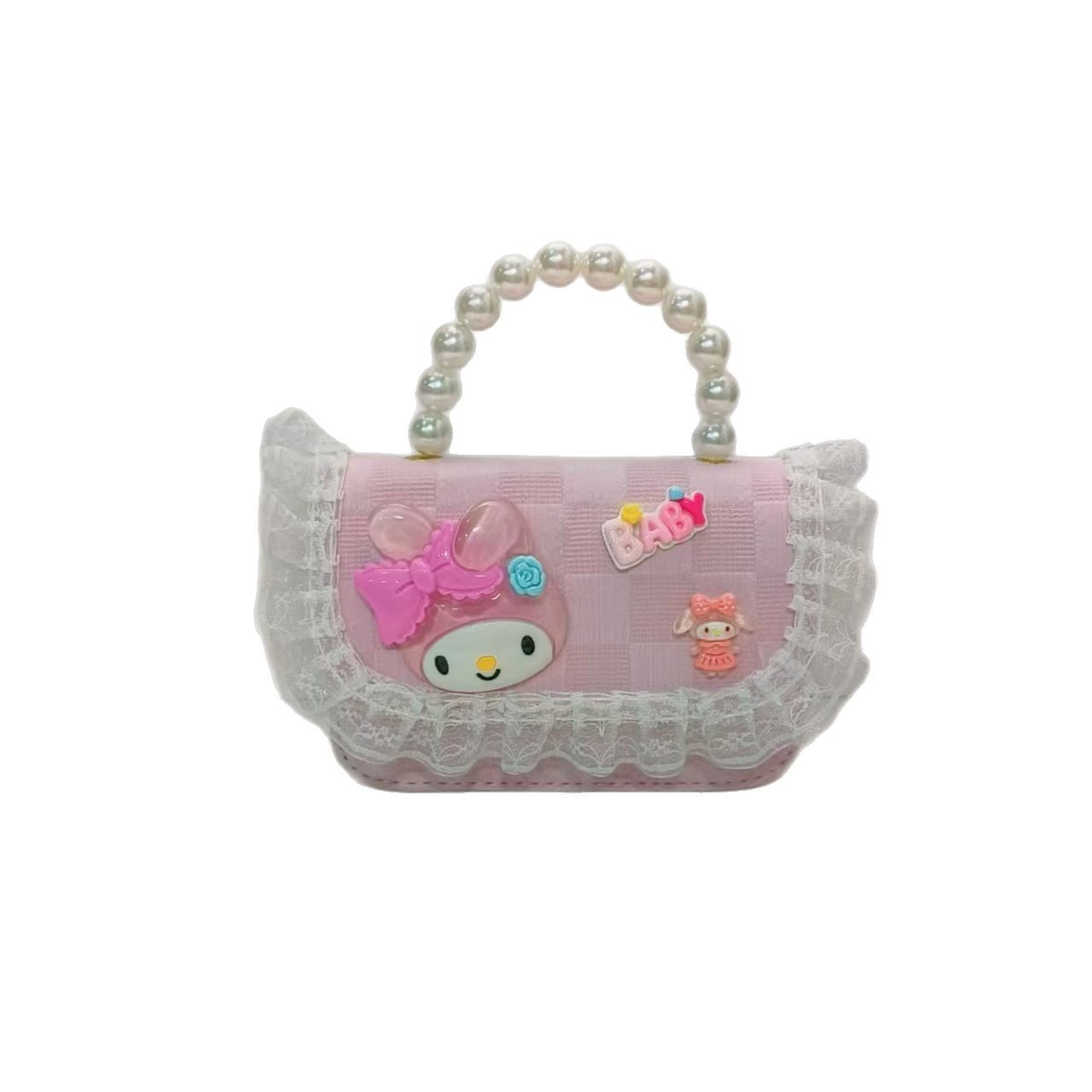 Pearl handbag, crossbody bag, princess bag, loose change, small square bag, chain bag, princess bag, Melody, Kuromi, children Item Picture