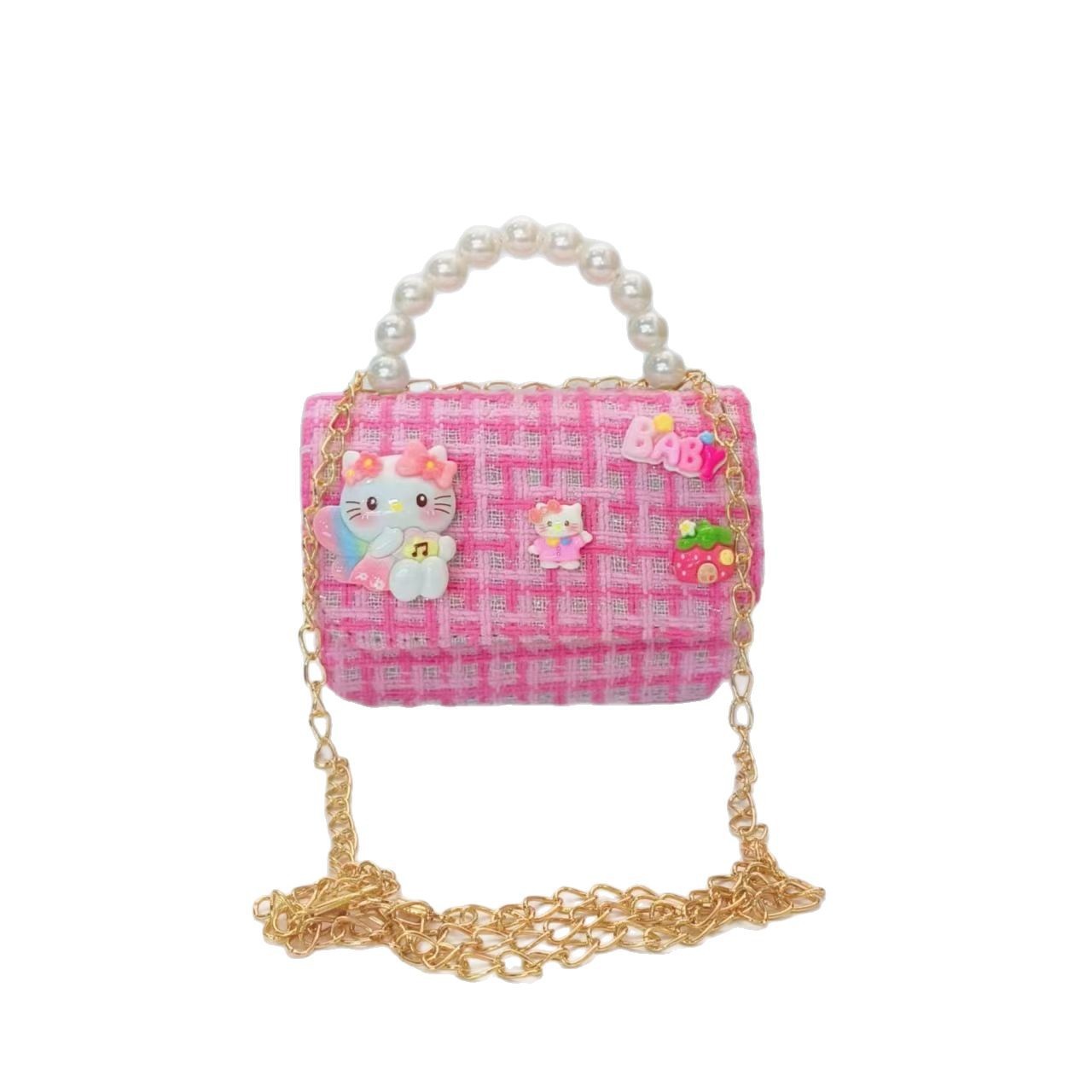 Pearl handbag, Melody children's bag, Kuromi girls' loose change accessory bag, chain bag, bow small square bag Item Picture