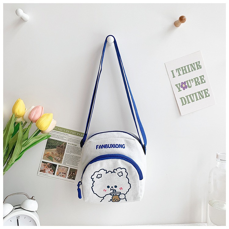 Wholesale Japanese-style cartoon cute student canvas small bags, Korean forest-style bear and rabbit pattern crossbody bags for girls Specification drawing