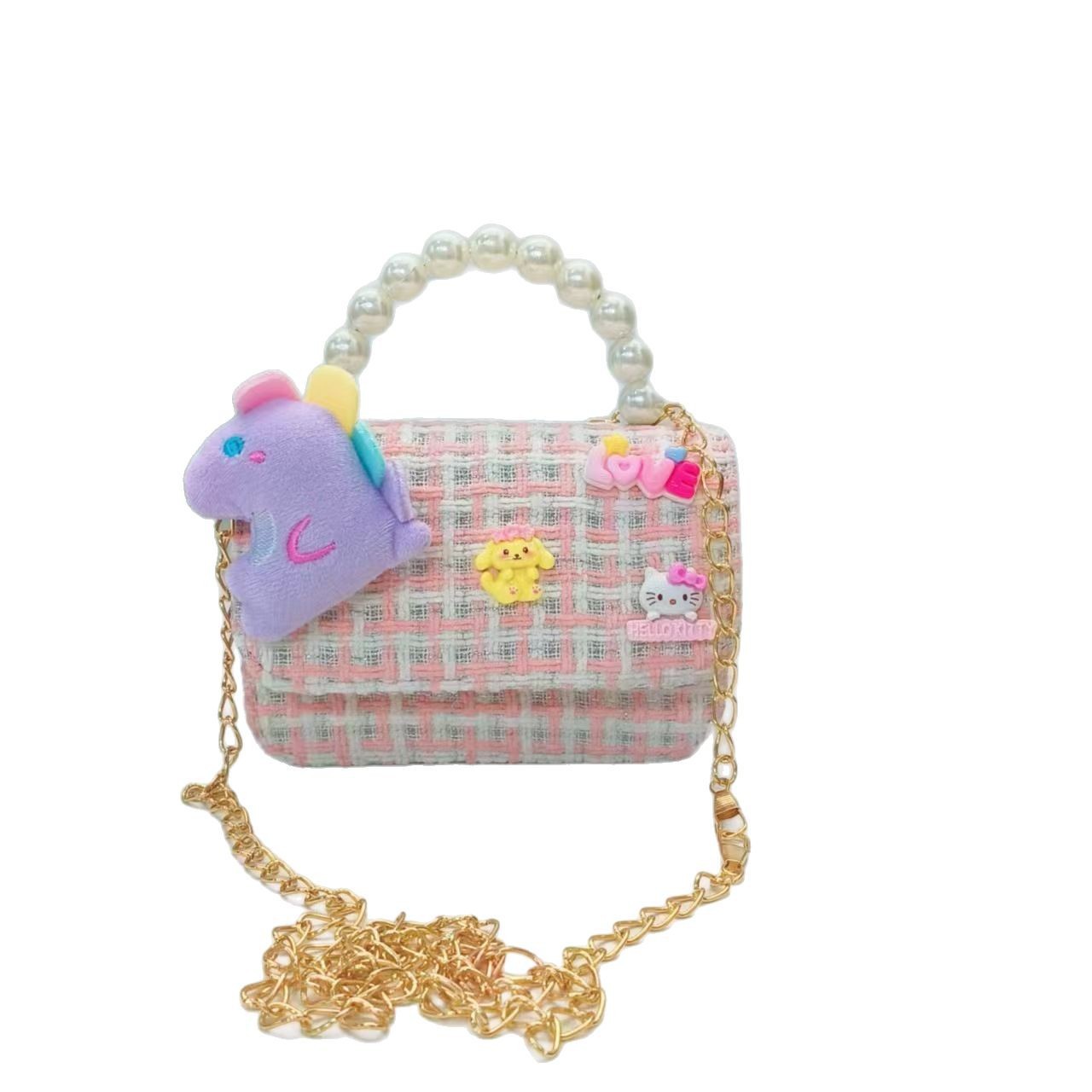 Pearl handbag, princess bag, little dinosaur, little girl, loose change accessory bag, little chanel-style chain bag, crossbody single-shoulder bag Item Picture