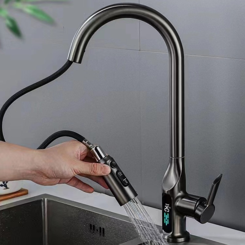 Cross-border Russian-style pull-out sink faucet, rotatable household sink sink, hot and cold mixed faucet details Picture