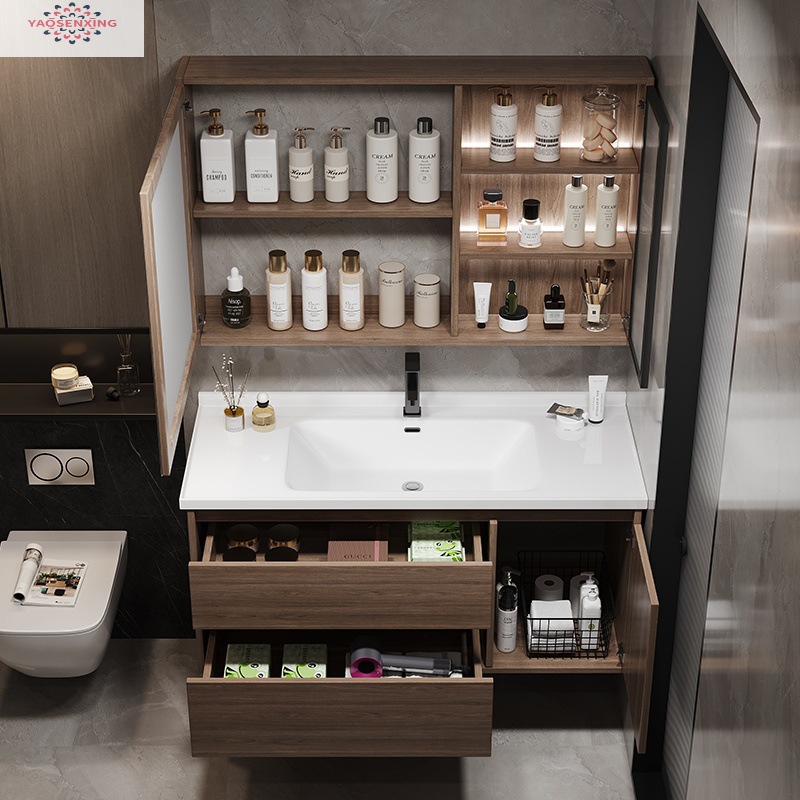 Peach-wood ceramic integrated basin, washbasin, bathroom, washstand, washbasin cabinet combination, smart bathroom cabinet set Specification drawing
