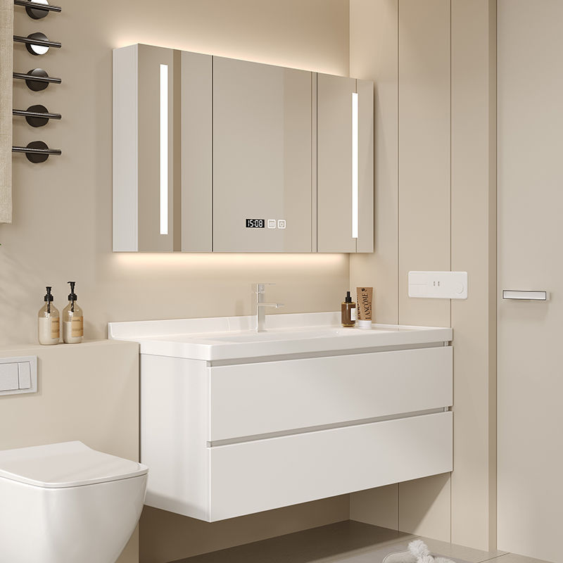 Ceramic one-piece skin-feel white basin bathroom cabinet, hand washing basin, bathroom washbasin combination, modern and simple solid wood Specification drawing