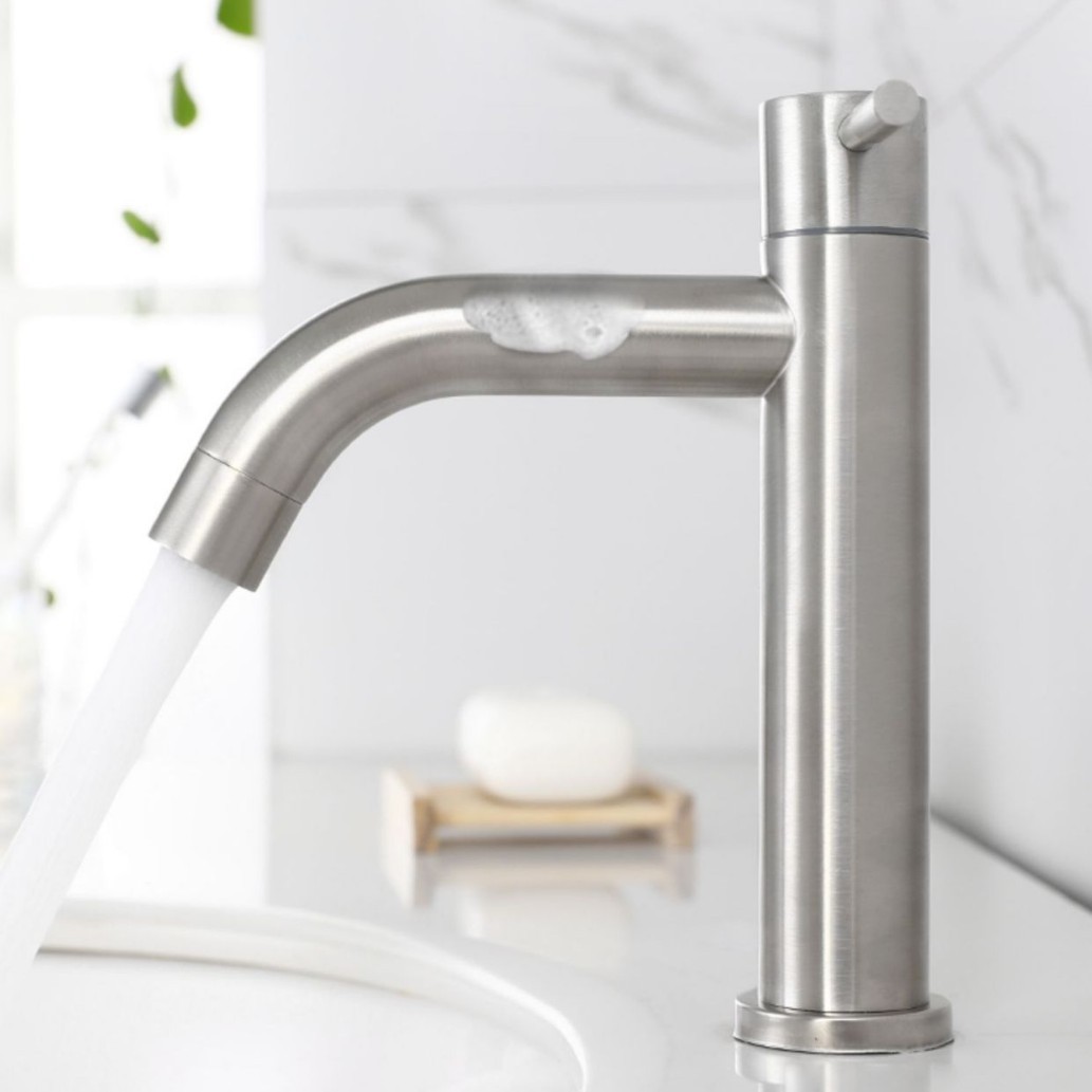 Cross-border single cold faucet, 304 stainless steel washbasin, washbasin, countertop basin, bathroom hot and cold water faucet Application Scenario