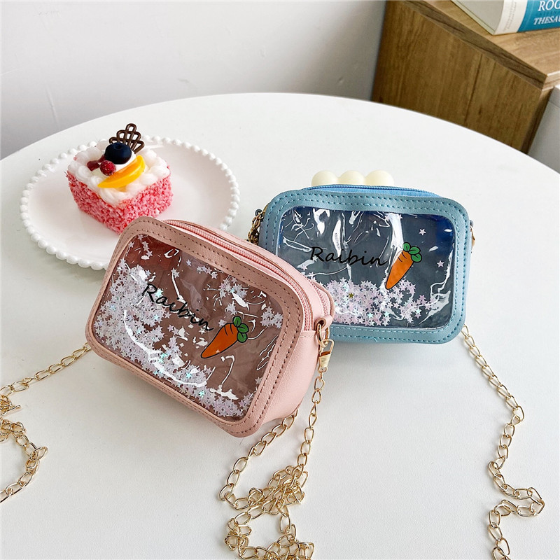 Children's Bag 2021 Summer New Style, cute baby transparent sand small square bag, chain single-shoulder crossbody bag, coin purse Specification drawing