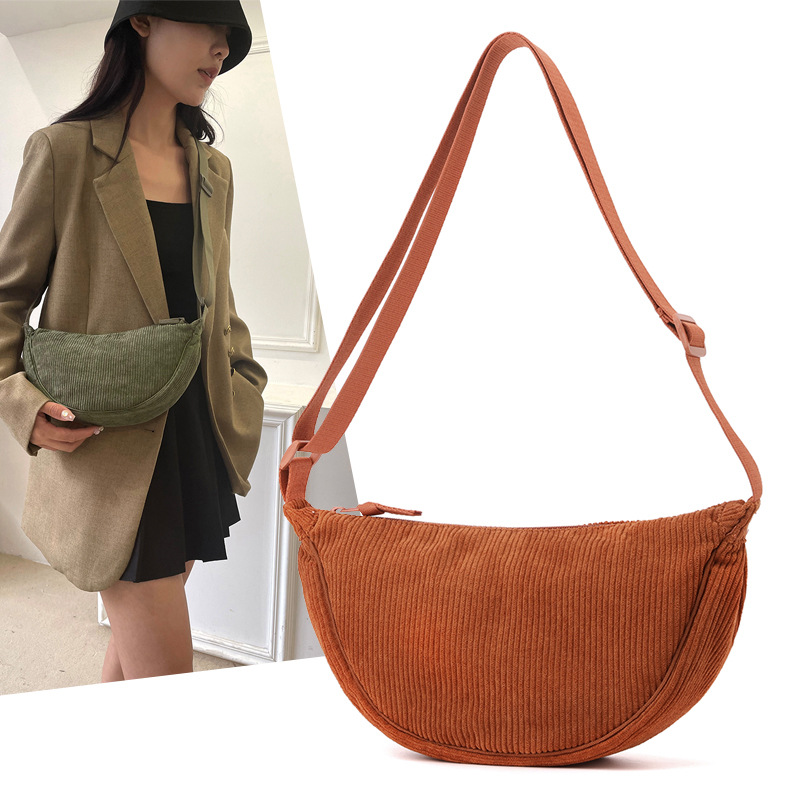 Fashionable corduroy dumpling bag women's crossbody bag New single-shoulder bag Women's crossbody bag versatile, simple and lightweight small cloth bag full figure