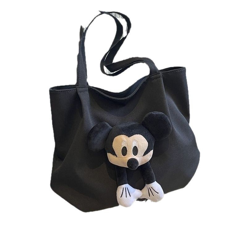 Relaxed canvas bag, women's large-capacity 2024 new cartoon casual single-shoulder bag, college student tote bag for class Item Picture