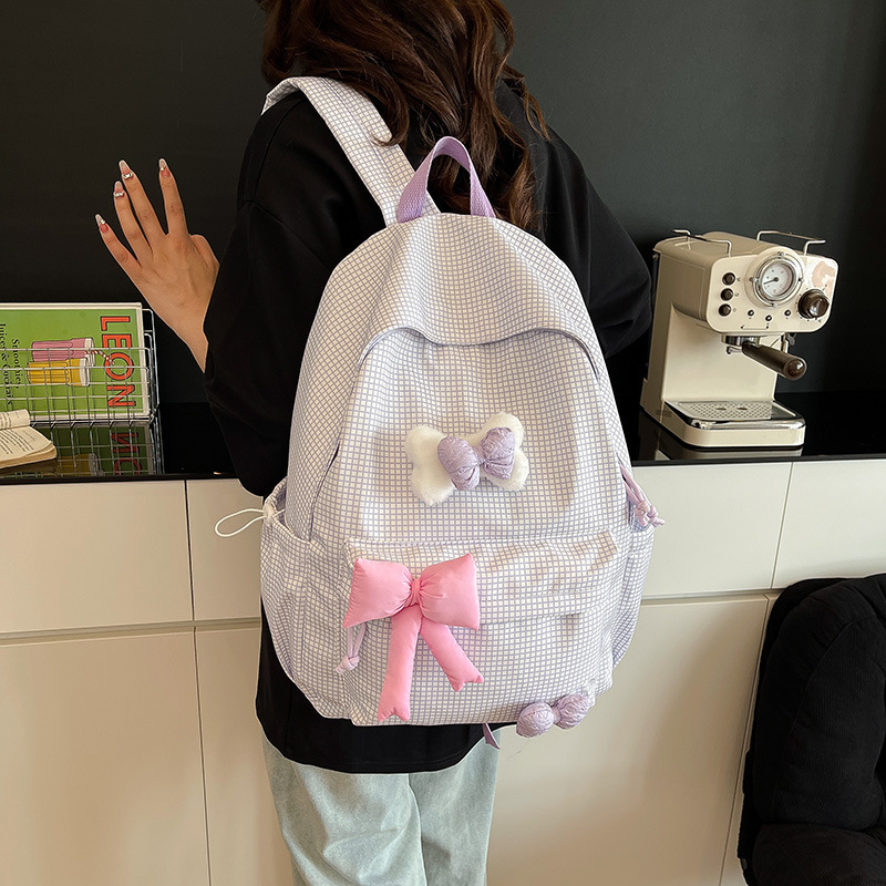 2025 New versatile backpack for students, solid color bow, simple and casual, large-capacity backpack for junior and senior high school Specification drawing
