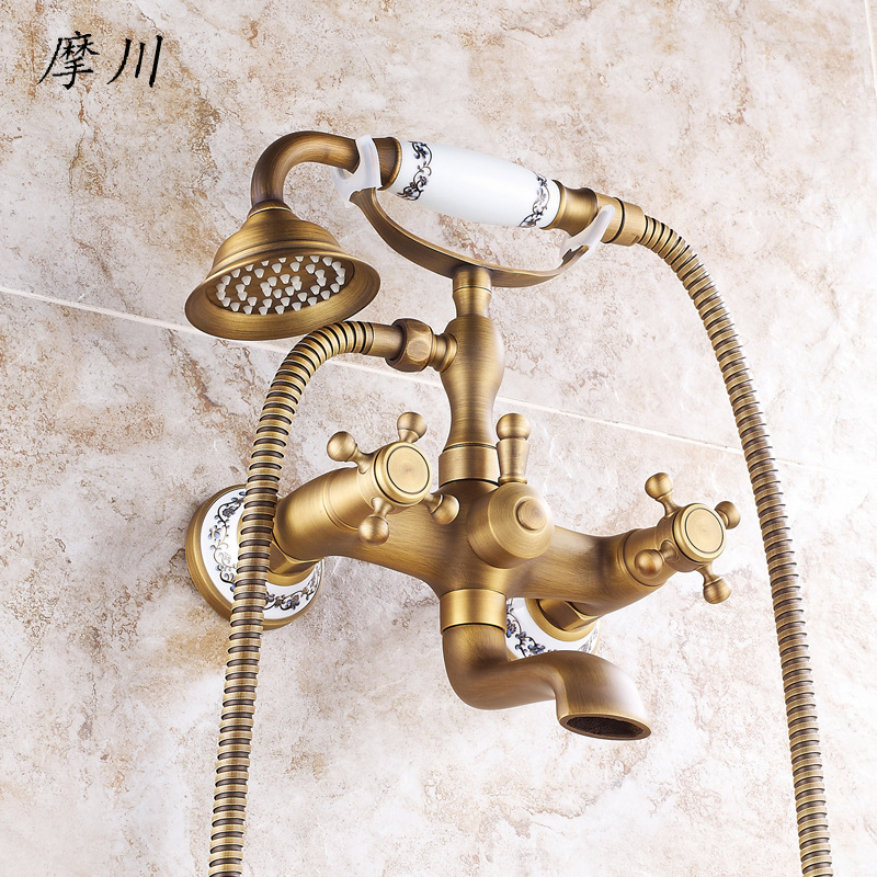 European-style electric bathroom combination showerhead, antique brass cold and hot mixed water handheld shower showerhead set full figure