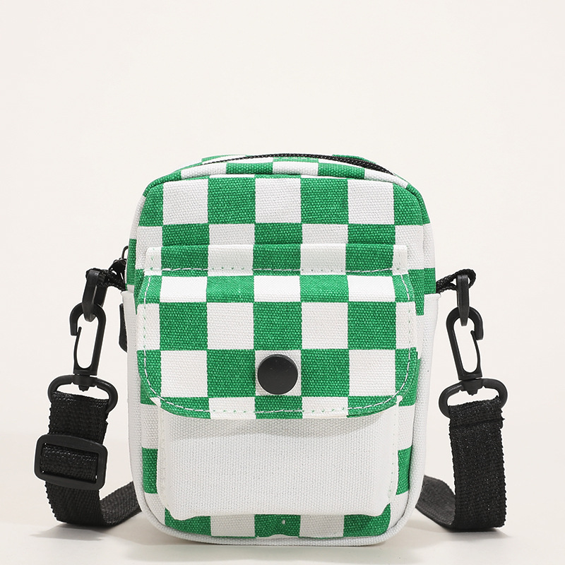 Trendy checkered single-shoulder bag 2024 new casual and versatile canvas small bag, Harajuku girl's soft-hearted crossbody bag Item Picture