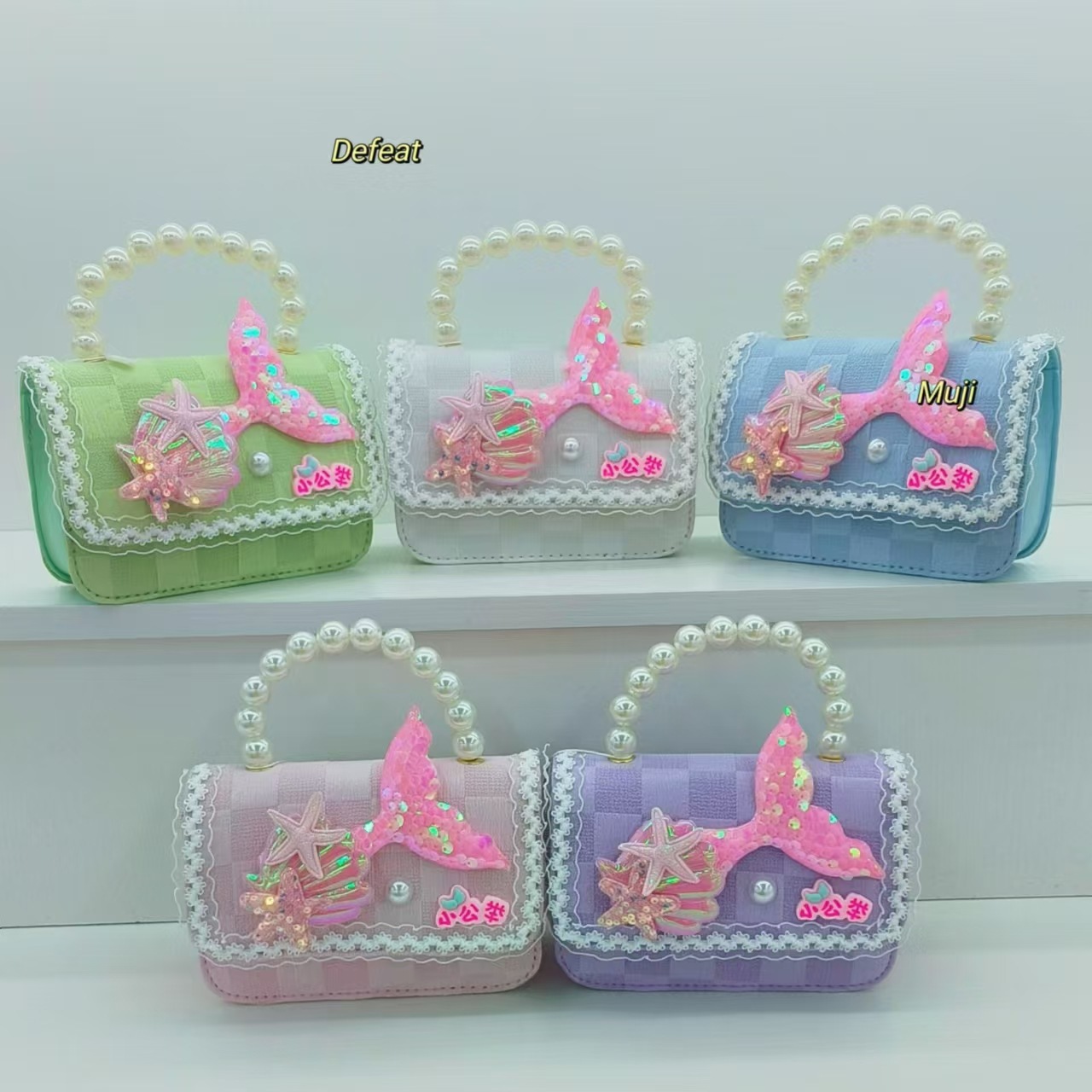 Pearl handbag, girl princess bag, lace mermaid chain bag, small square bag, little girl coin purse, single-shoulder bag details Picture