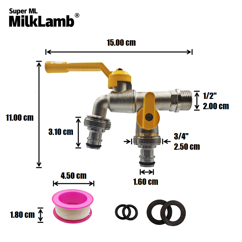 Cross-border exclusive 1/2 garden double water outlet brass faucet, one in and two out double pacifier brass faucet details Picture