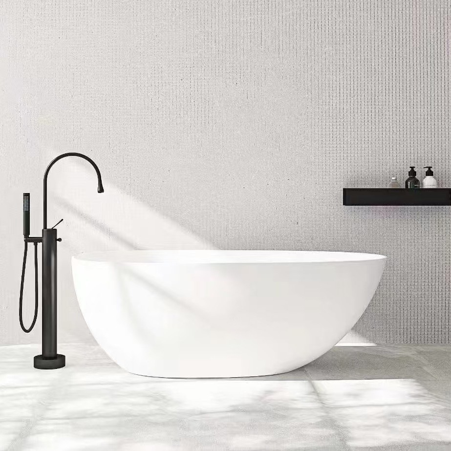 Cross-border foreign brand water drop hot and cold all-copper floor-standing bathtub faucet, bathroom tub edge shower head set full figure