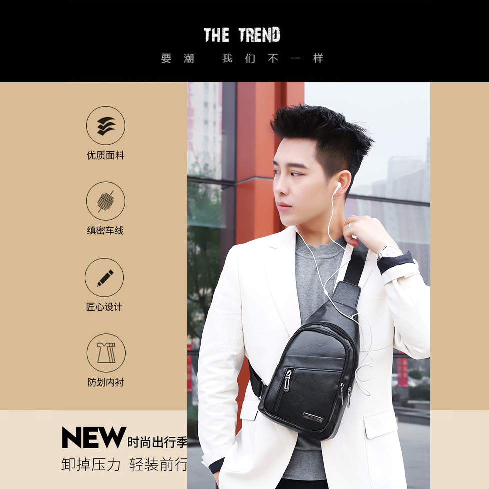 Wholesale and consignment of new trendy men's PU soft leather chest bag, simple single-shoulder bag, waterproof casual business crossbody bag Application Scenario