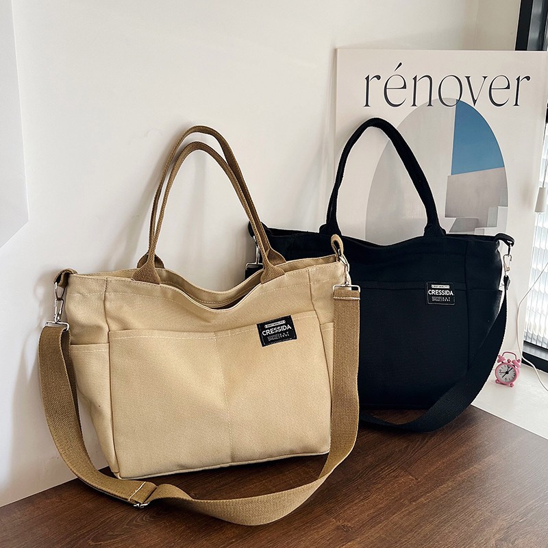Retro casual single-shoulder bag, 2024 new large-capacity tote solid color canvas bag, trendy and fashionable crossbody bag for cross-border Application Scenario