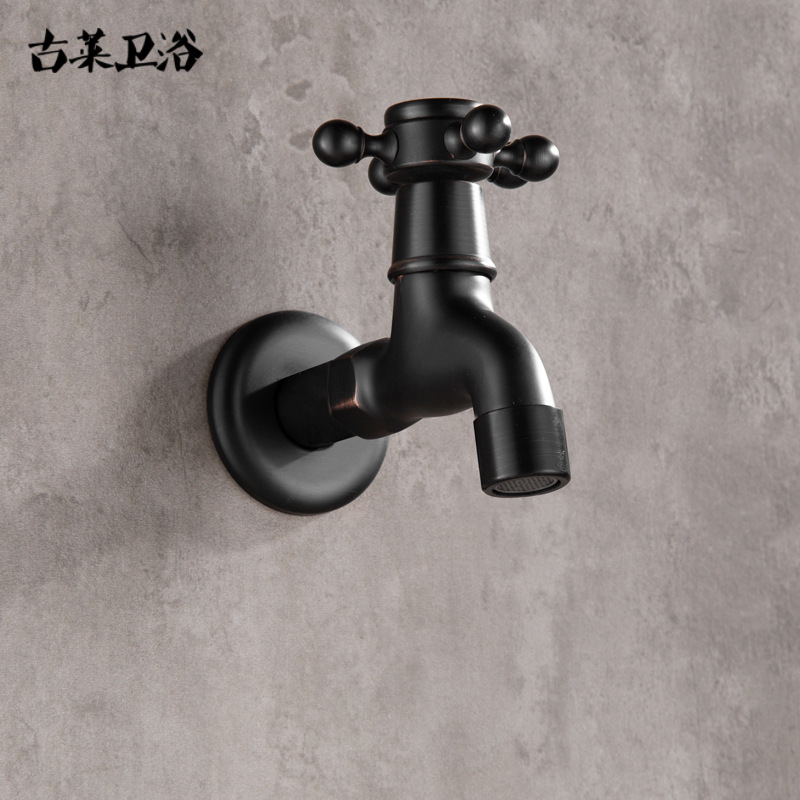 Black extended 4/6 inch washing machine special faucet, mop sink, European-style all-copper quick-opening single cold water nozzle Specification drawing