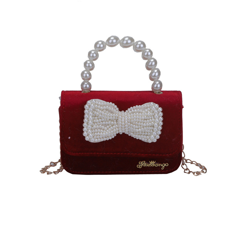 Children's crossbody bag, stylish girls' princess little Chanel pearl hand-held loose change small crossbody bag, cute girls' single-shoulder bag Item Picture
