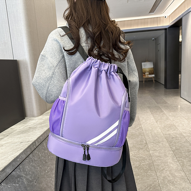 New large-capacity, lightweight, dry-wet separated swimming backpack, travel basketball bag and fitness bag with a drawstring opening Item Picture