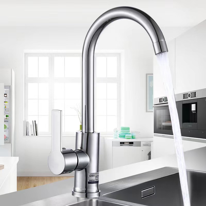 All-copper kitchen faucet, household cold and hot stainless steel single-cold dual-purpose, splash-proof, rotatable sink and vegetable basin details Picture