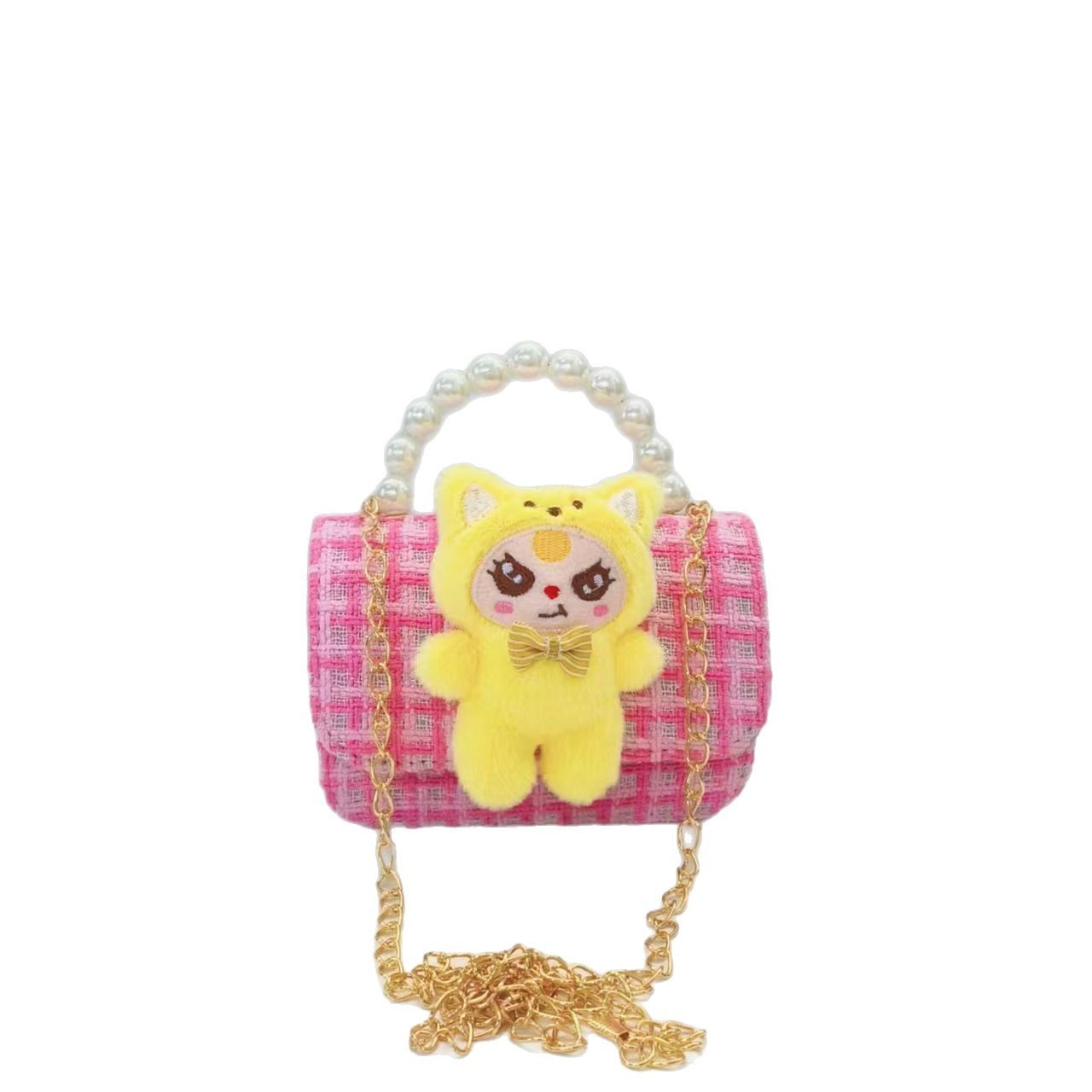 Three-year-old child pearl handbag, chanel-style children's bag, chain bag, girl accessory bag, small square bag, single-shoulder crossbody bag Item Picture